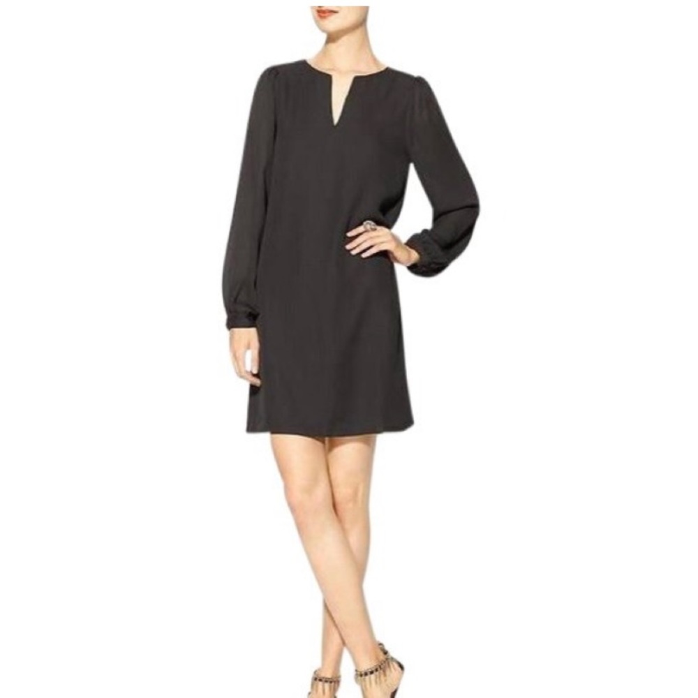 Black Notch Neck Shift Cocktail Dress.